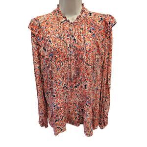 NWOT Democracy Peplum Red Floral paisley Top Large Rayon long sleeve boho career